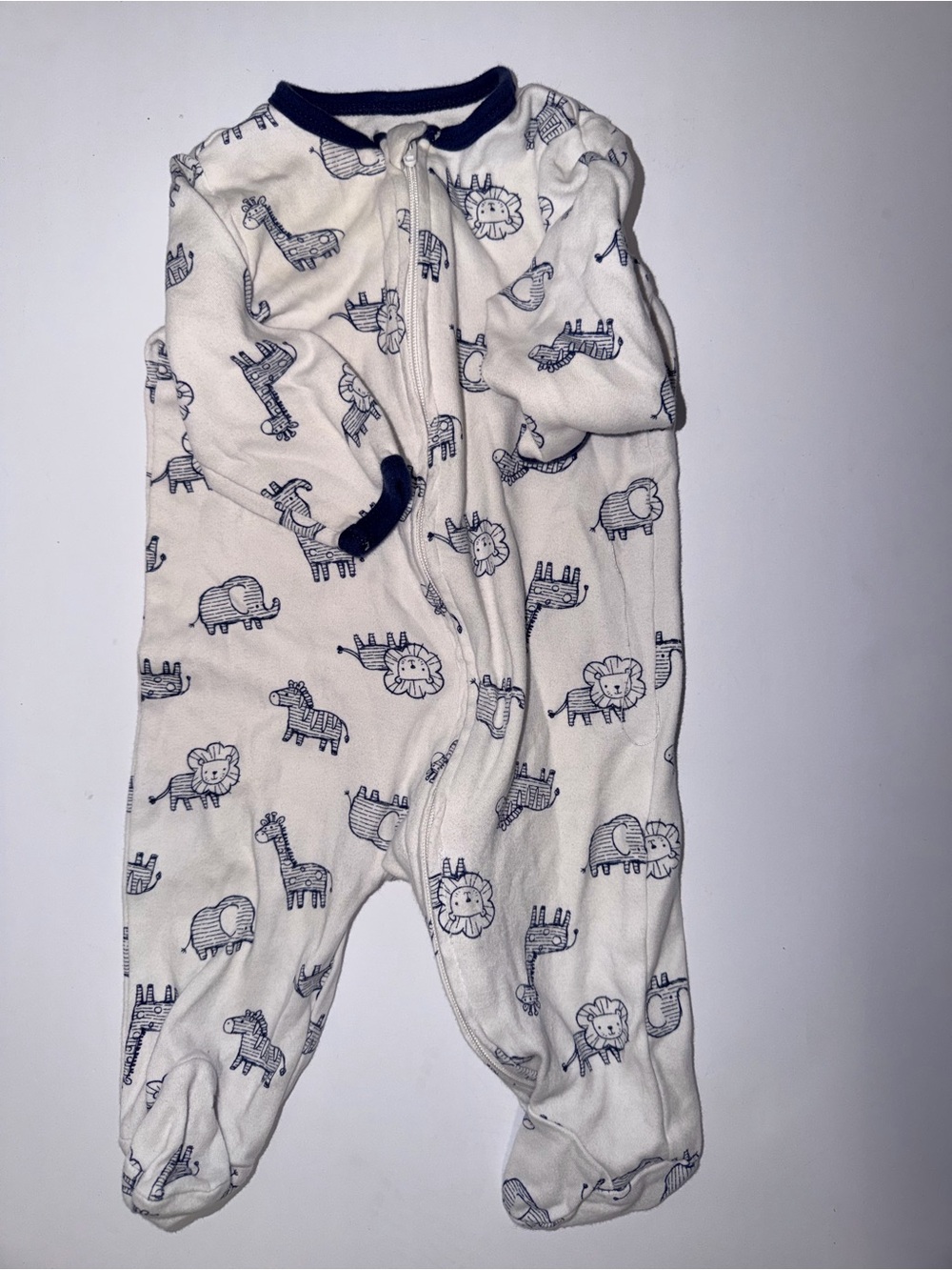 Little Me Cream and Navy Animal Print Footed Pajama